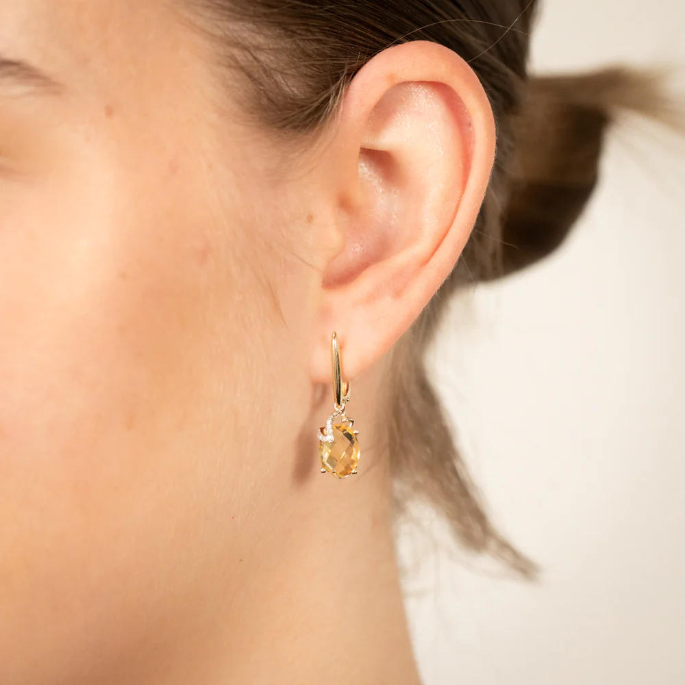 9ct Yellow Gold Natural Citrine And Diamond Drop Earrings - Image 2