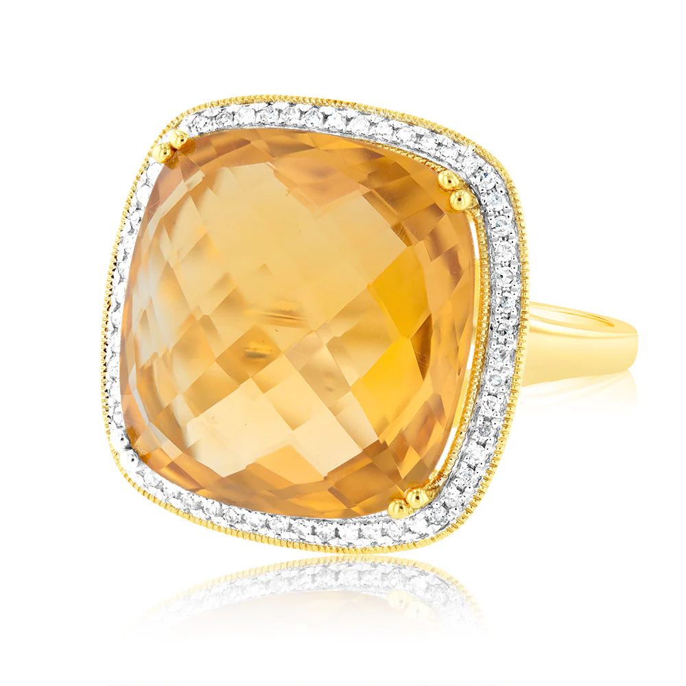 9ct Yellow Gold Natural Citrine And Diamond Ring - Image 2