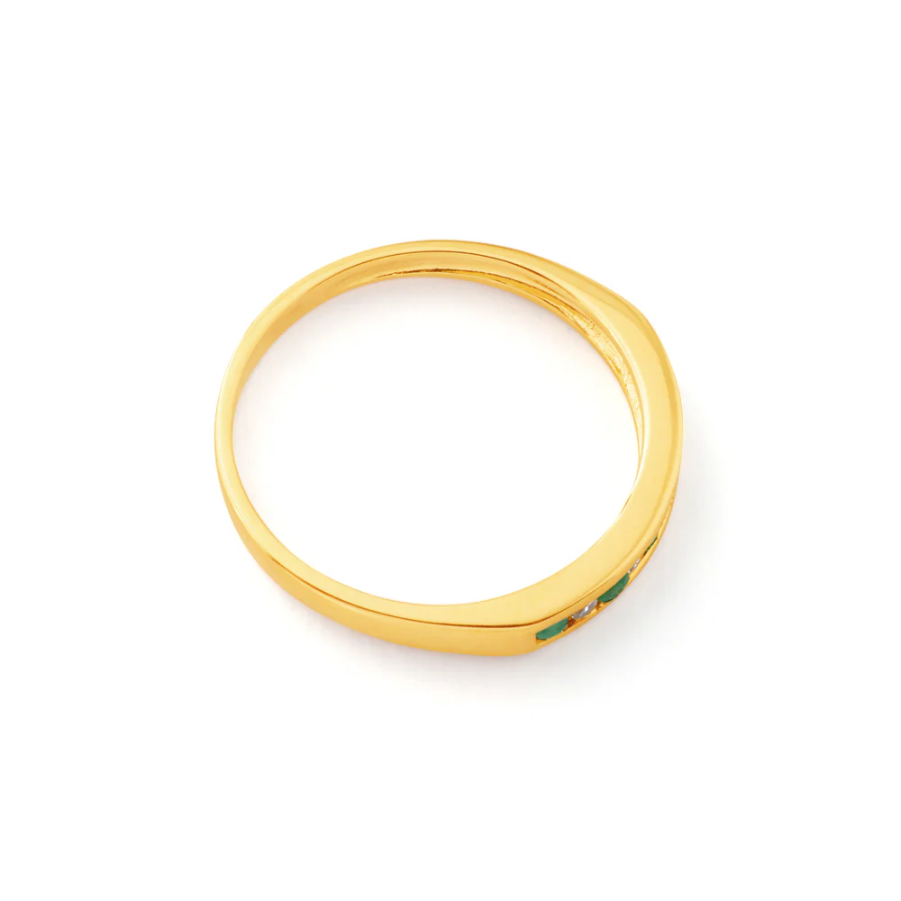 9ct Yellow Gold Natural Emerald & Diamond Channel Set Ring - Image 2