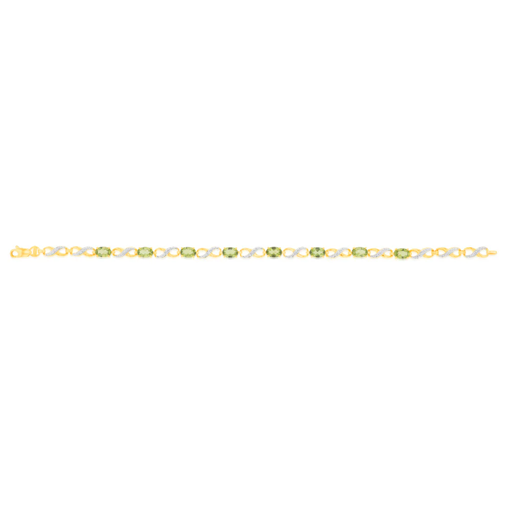 9ct Yellow Gold Natural Peridot & Diamond Infinity Bracelet - Image 2