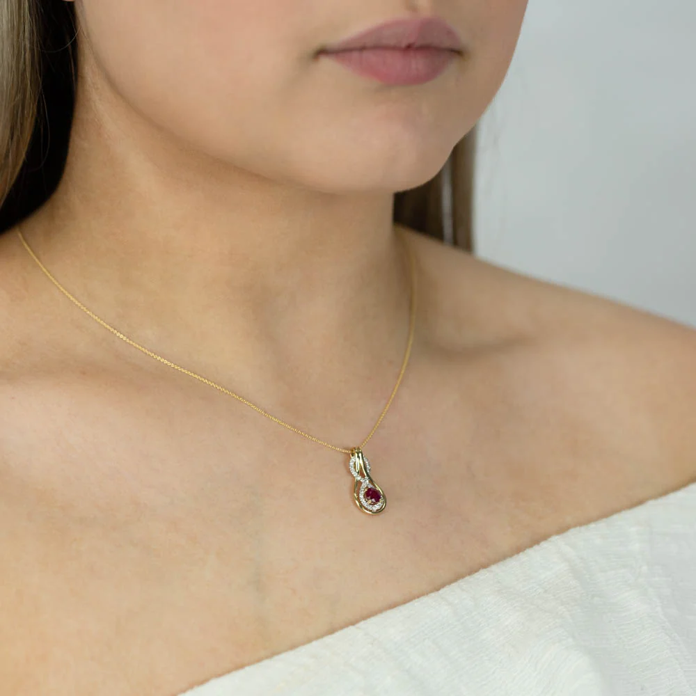9ct Yellow Gold Natural Ruby 5mm and Diamond 0.22ct Infinity Pendant with 45cm Chain - Image 2