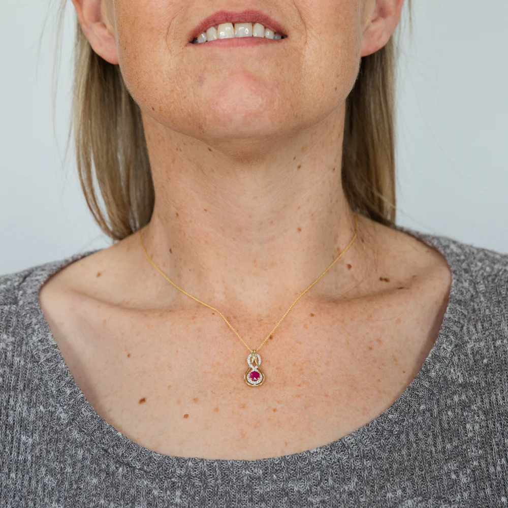 9ct Yellow Gold Natural Ruby 5mm and Diamond 0.22ct Infinity Pendant with 45cm Chain - Image 3