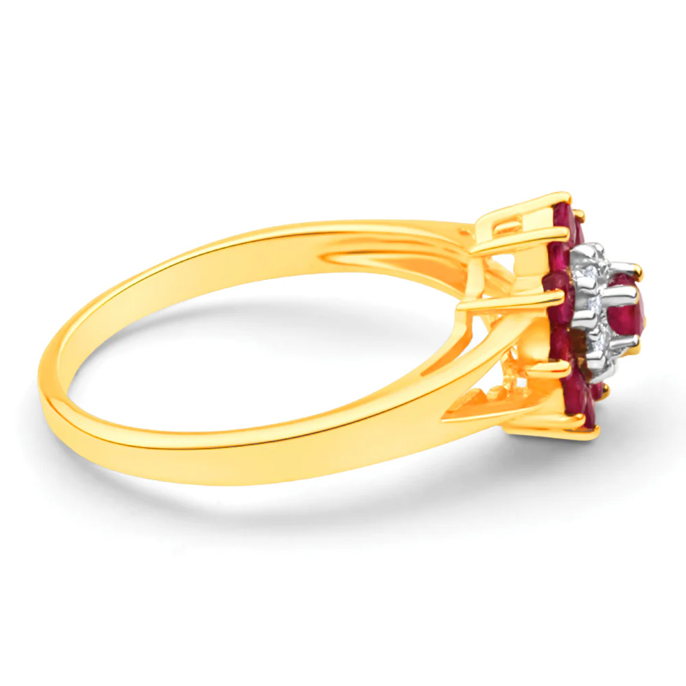 9ct Yellow Gold Natural Ruby and Diamond Cluster Ring - Image 2