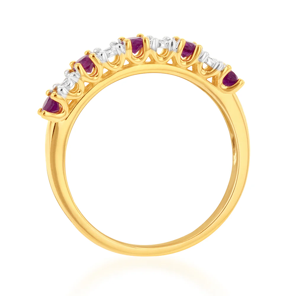 9ct Yellow Gold Natural Ruby and Diamond Ring - Image 2