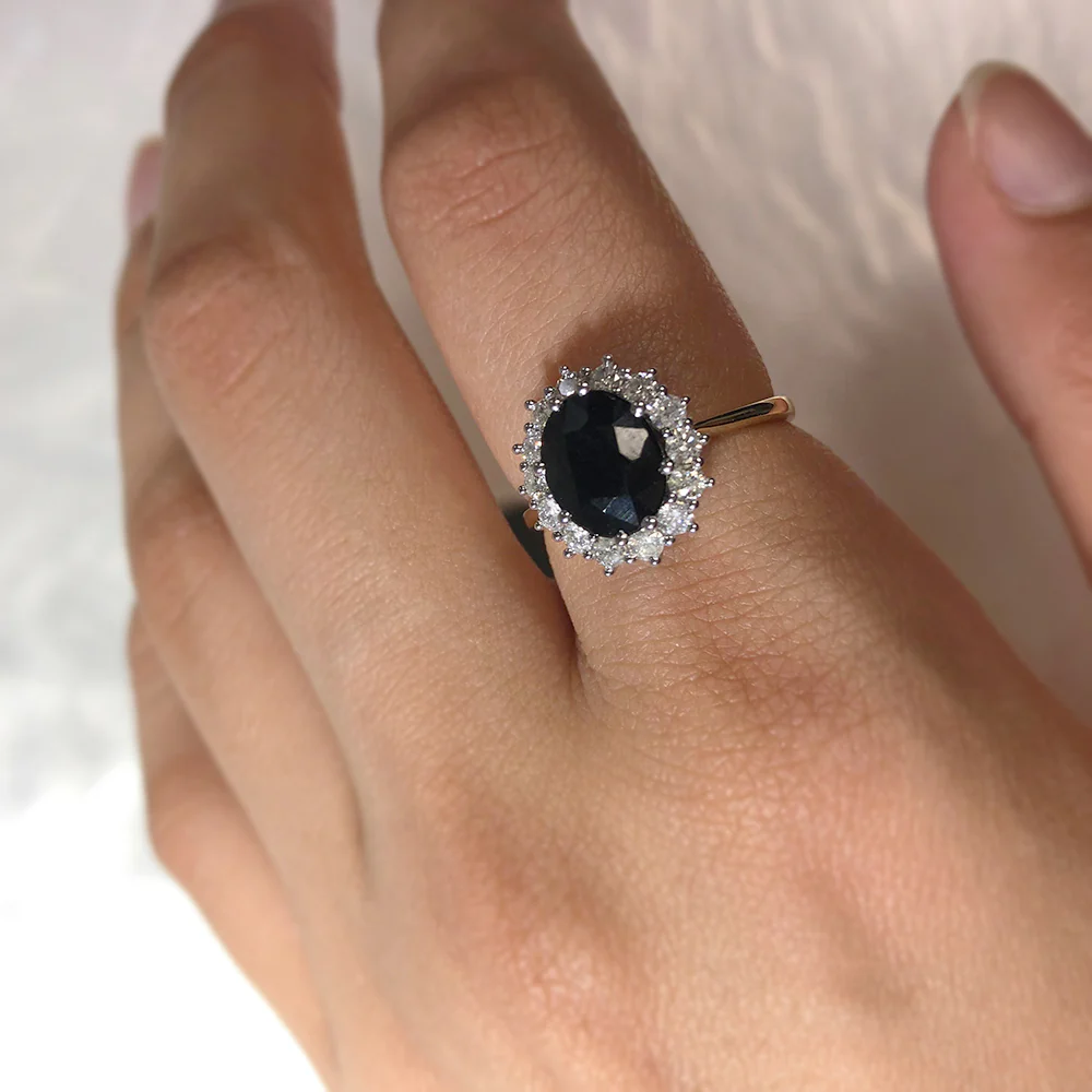9ct Yellow Gold Natural Sapphire 2.50 Carat 9X7mm Oval with 0.50 Carat Diamonds Ring - Image 3
