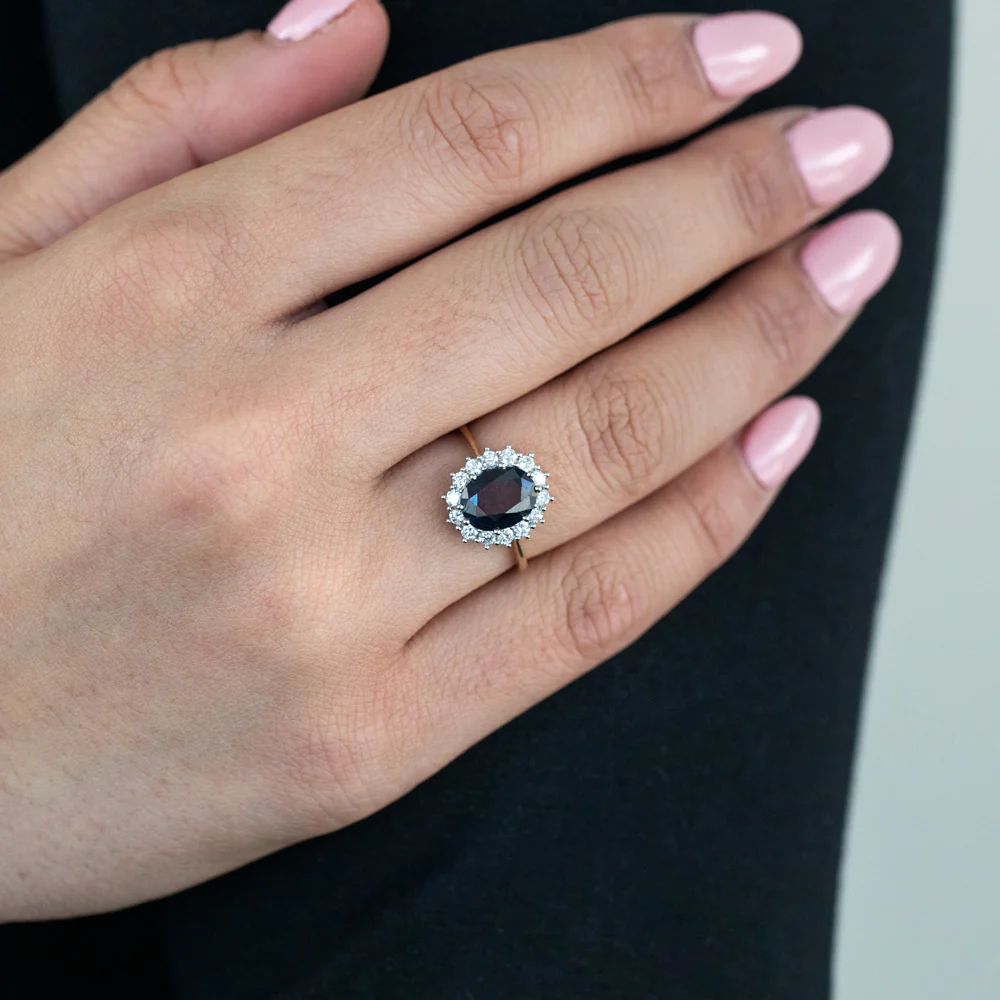 9ct Yellow Gold Natural Sapphire 2.50 Carat 9X7mm Oval with 0.50 Carat Diamonds Ring - Image 5