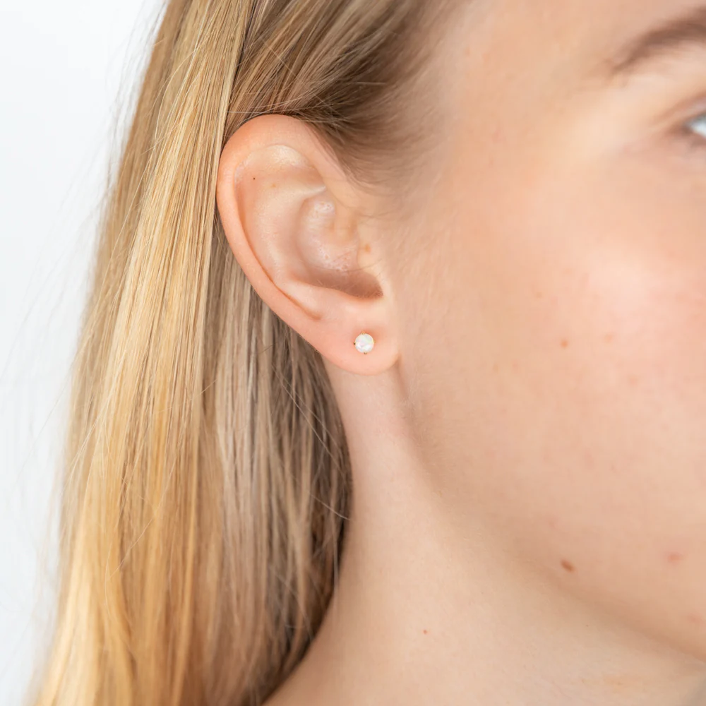 9ct Yellow Gold Natural Solid White Opal Stud Earrings - Image 2