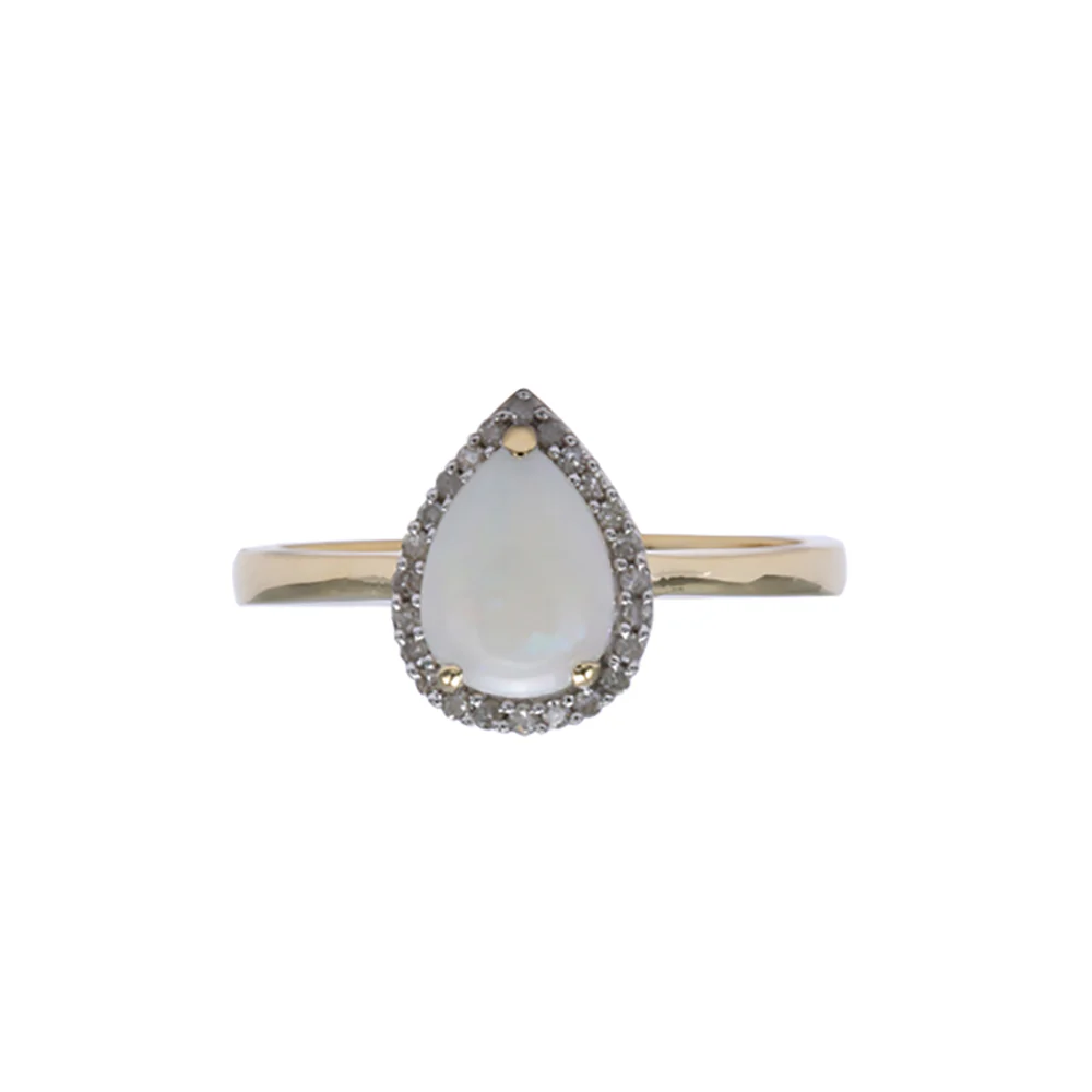 9ct Yellow Gold Natural White Solid Opal & Diamond Pear Shape Ring - Image 3