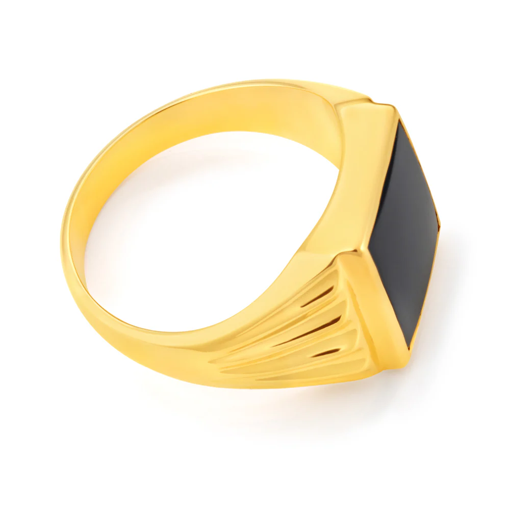 9ct Yellow Gold Onyx 14x12mm Gents Ring - Image 2