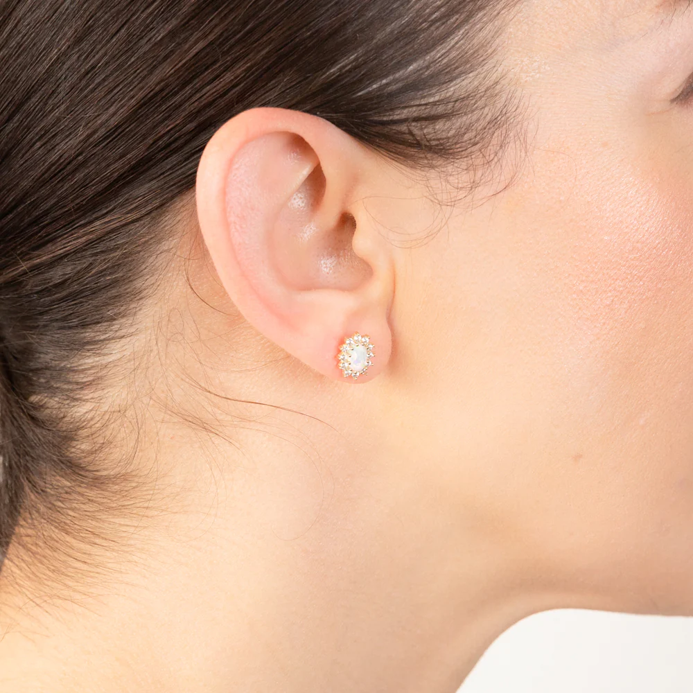 9ct Yellow Gold Opal And Cubic Zirconia Oval Stud Earrings - Image 2