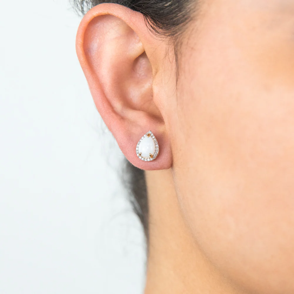 9ct Yellow Gold Opal & Diamond Pear Shape Stud Earrings - Image 2