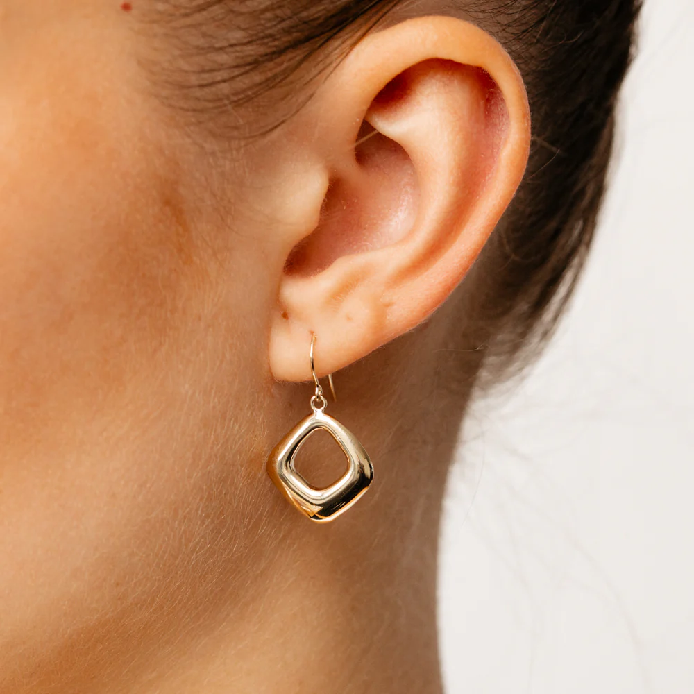 9ct Yellow Gold Open Diamond-Shaped Drop Earrings - Image 2
