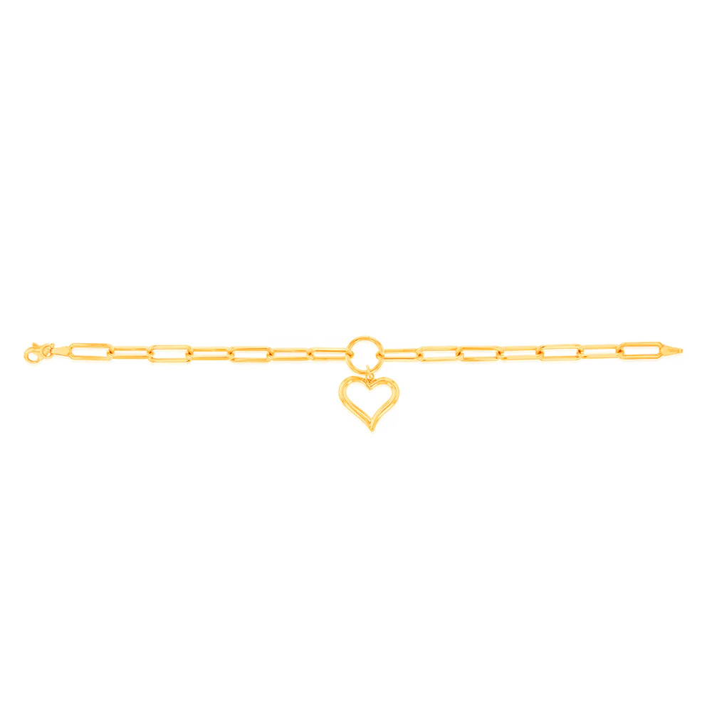 9ct Yellow Gold Open Heart Charm Paperclip 19.1cm Bracelet - Image 2