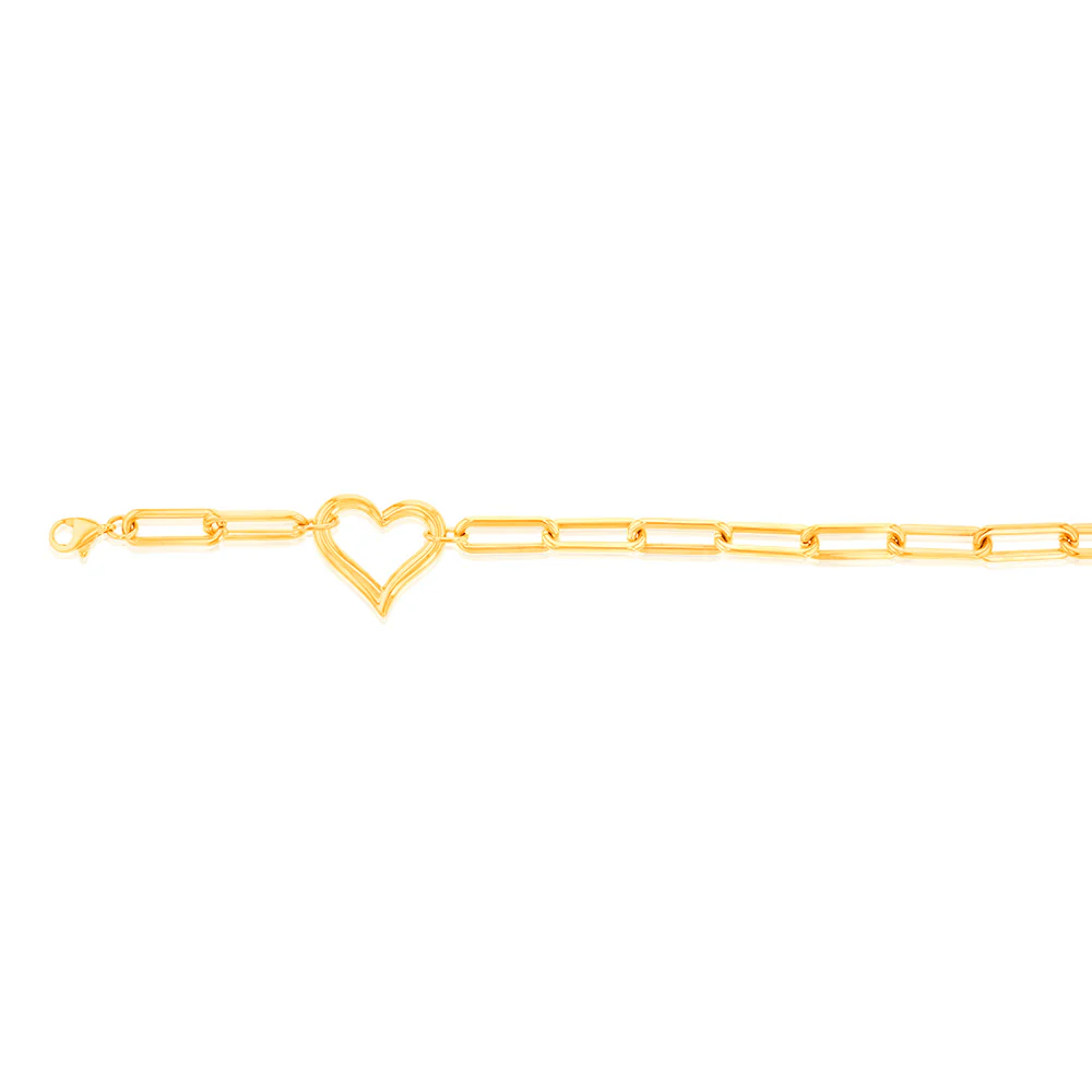9ct Yellow Gold Open Heart Paperclip 19.7cm Bracelet - Image 2