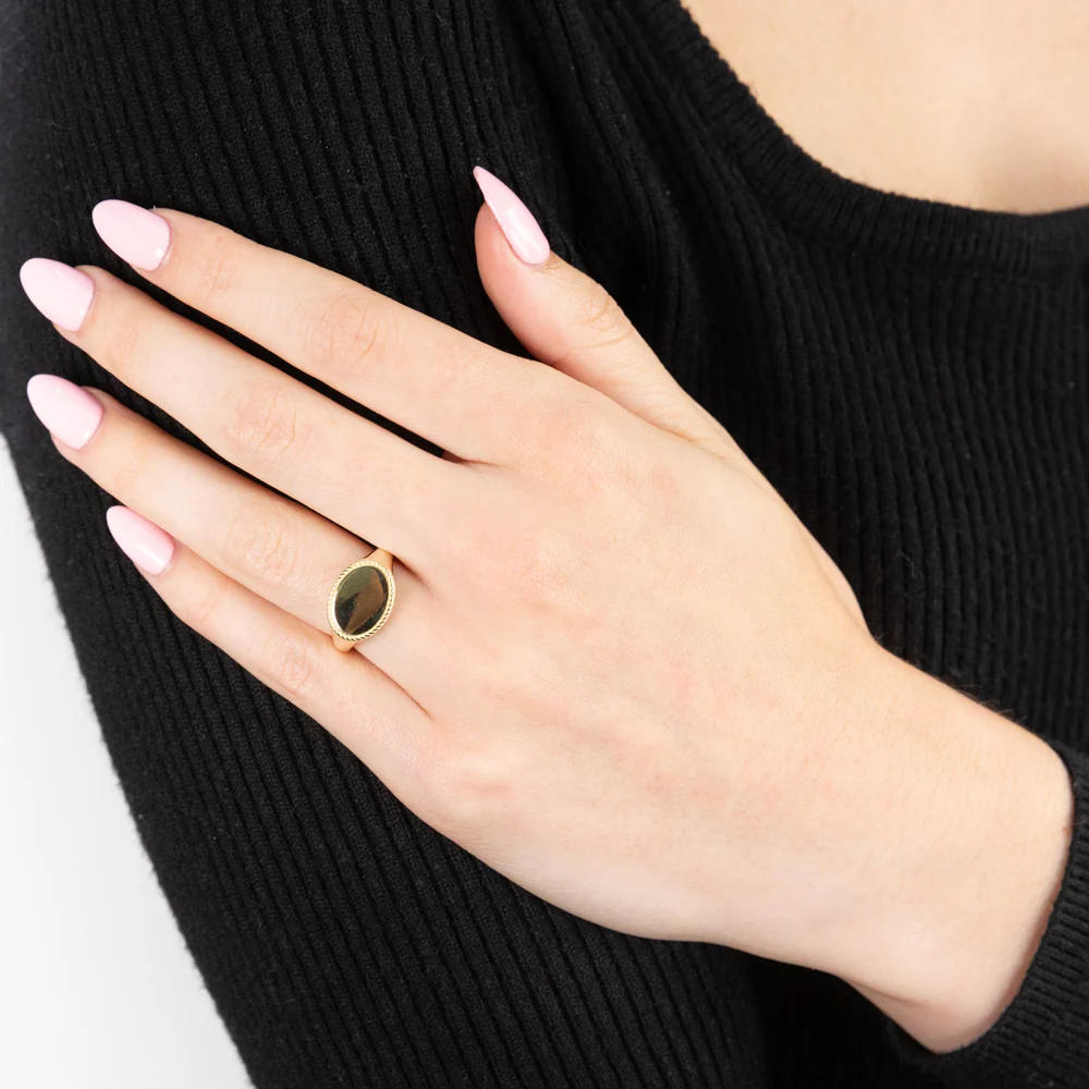 9ct Yellow Gold Oval Rope Edge Signet Ring - Image 3