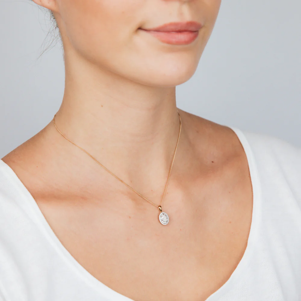 9ct Yellow Gold Oval Shaped Pendant in 1/4 Carat Natural Diamonds - Image 2