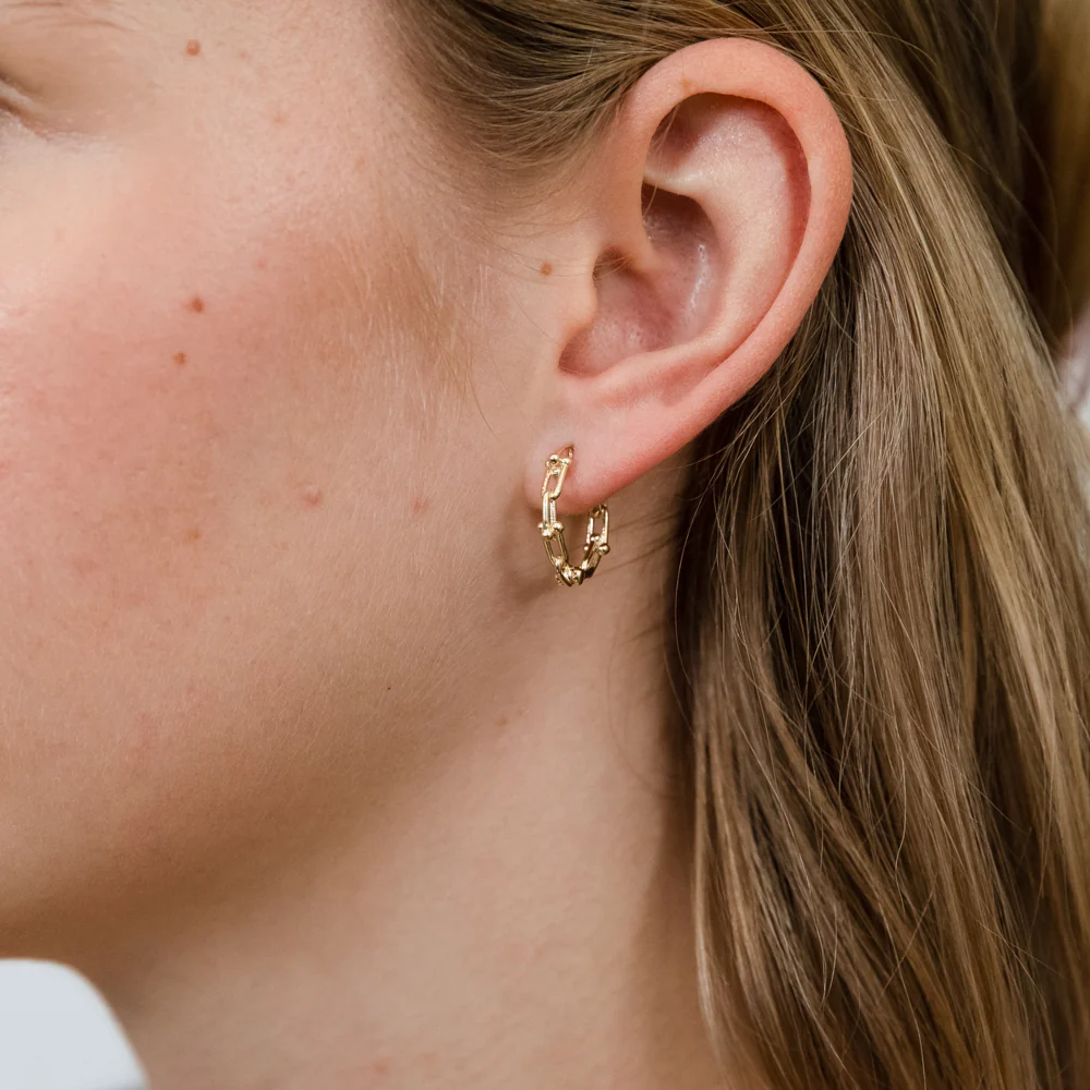 9ct Yellow Gold Paperclip Link Hoop Earrings - Image 2
