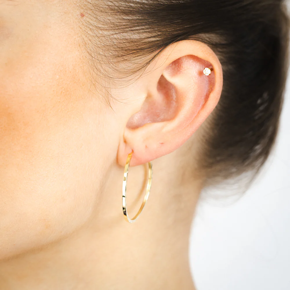 9ct Yellow Gold Patterned 30mm Sleeper Earrings - Image 2