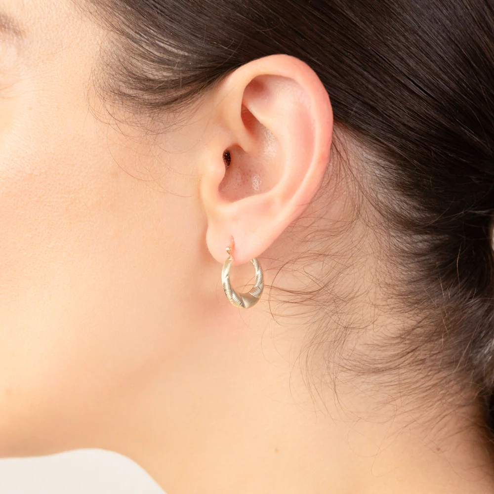 9ct Yellow Gold Patterned Creole Hoop Earrings - Image 2