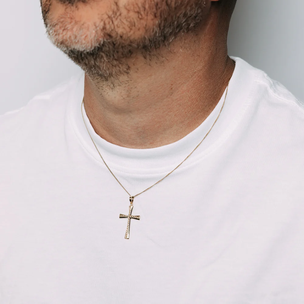 9ct Yellow Gold Patterned Cross Pendant - Image 2