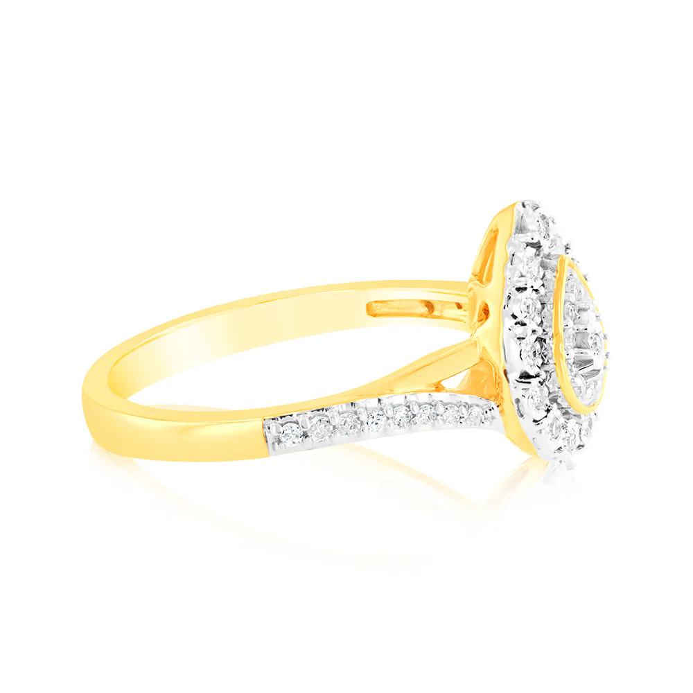 9ct Yellow Gold Pear Shape Diamond Ring 1/6 Carat - Image 2