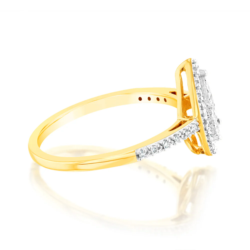 9ct Yellow Gold Pear Shaped Ring in 1/7 Carat Natural Diamonds - Image 2