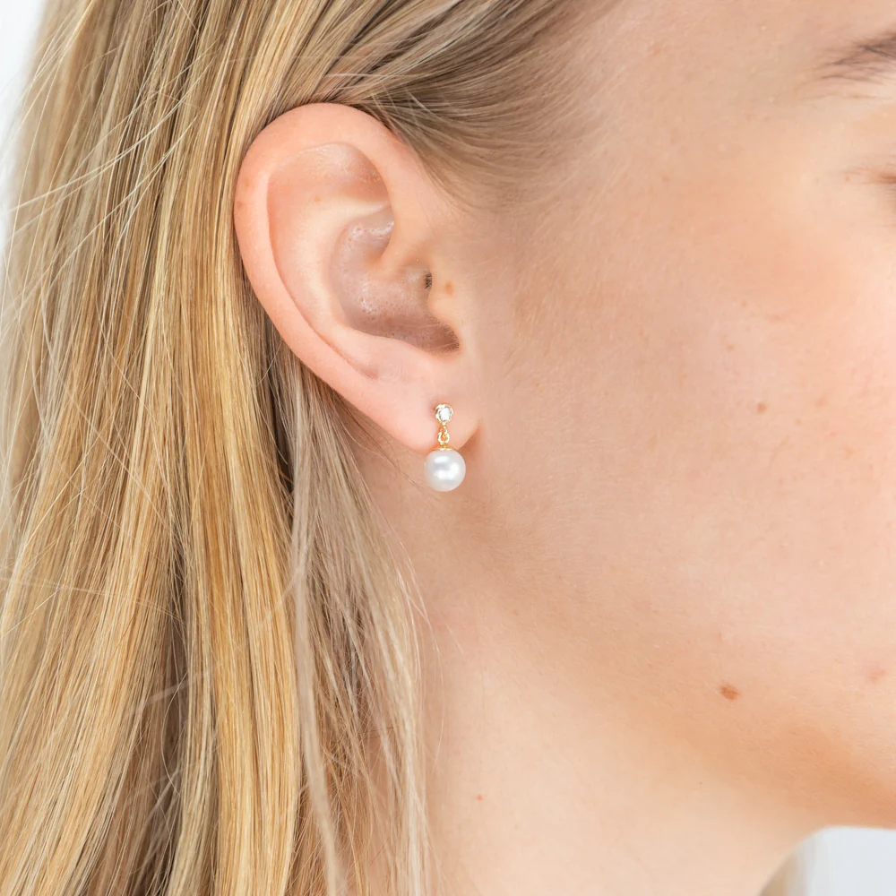 9ct Yellow Gold Pearl Drop Earrings - Image 2