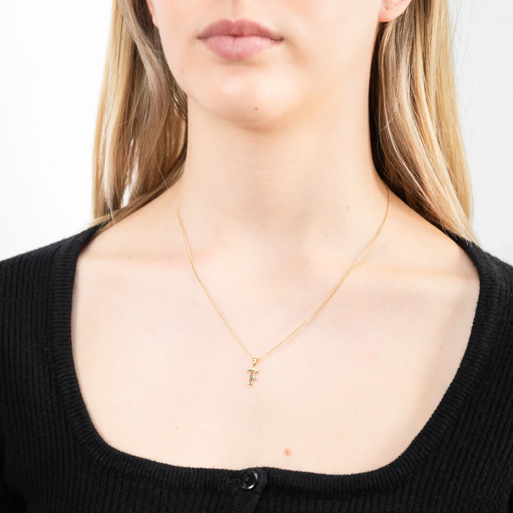 9ct Yellow Gold Pendant Initial T set with diamond - Image 2