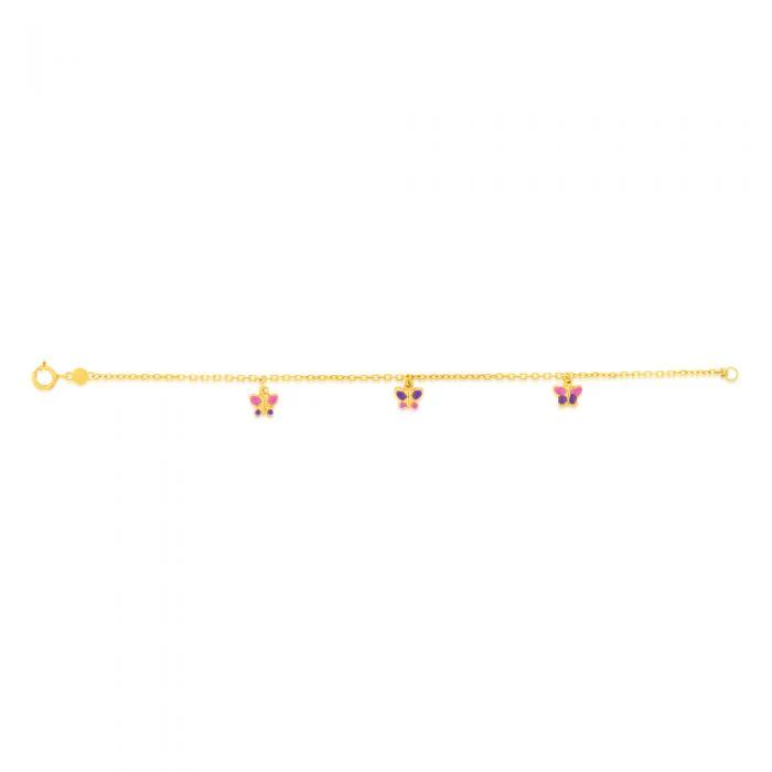 9ct Yellow Gold Pink and Purple Enamel Butterfly Baby 14cm Bracelet - Image 2