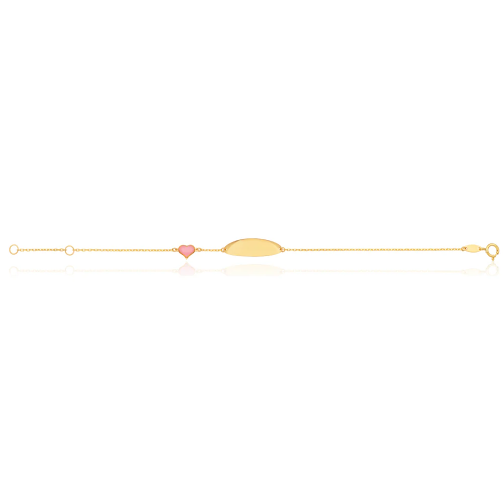 9ct Yellow Gold Pink Heart Charm 17cm ID Bracelet - Image 2