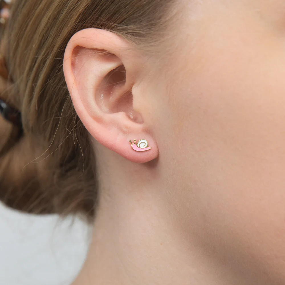 9ct Yellow Gold Pink Snail Stud Earrings - Image 2