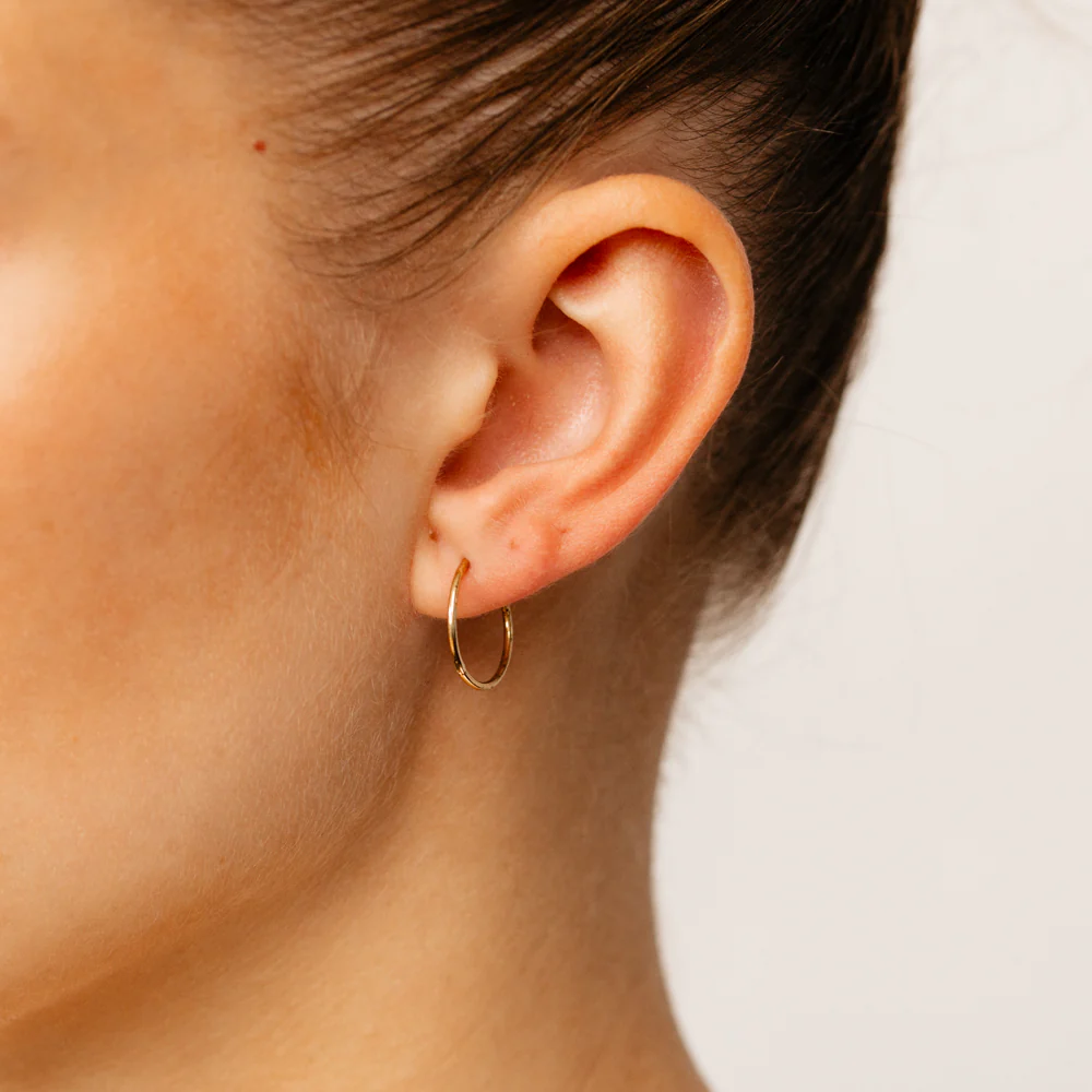 9ct Yellow Gold Plain 14mm Sleeper Earrings - Image 2