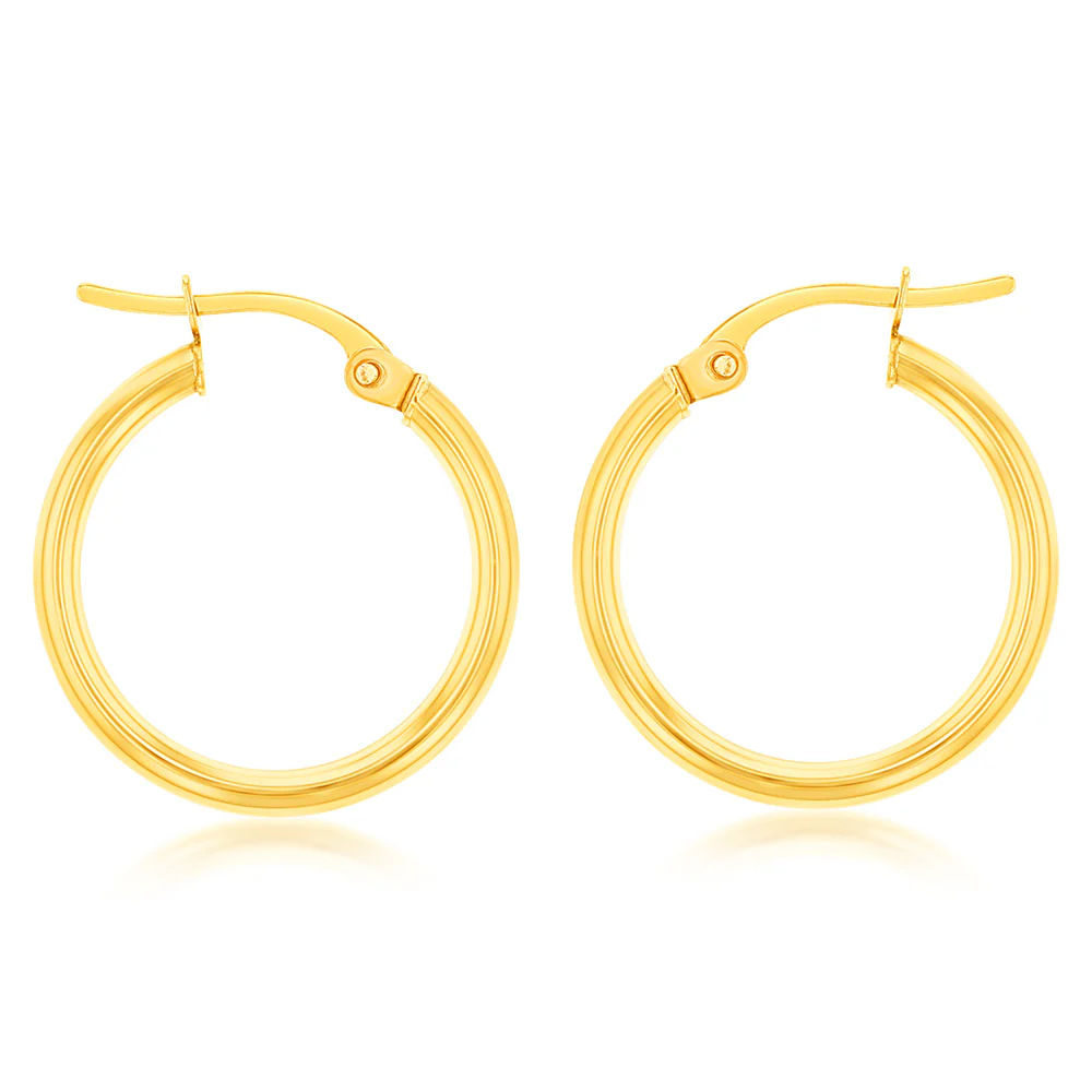 9ct Yellow Gold Plain 15mm Hoop Earrings - Image 2