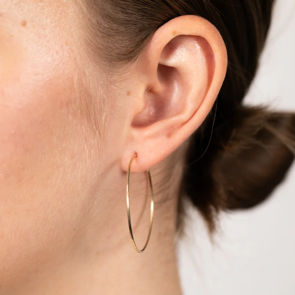 9ct Yellow Gold Plain 30mm Sleeper Earrings - Image 2