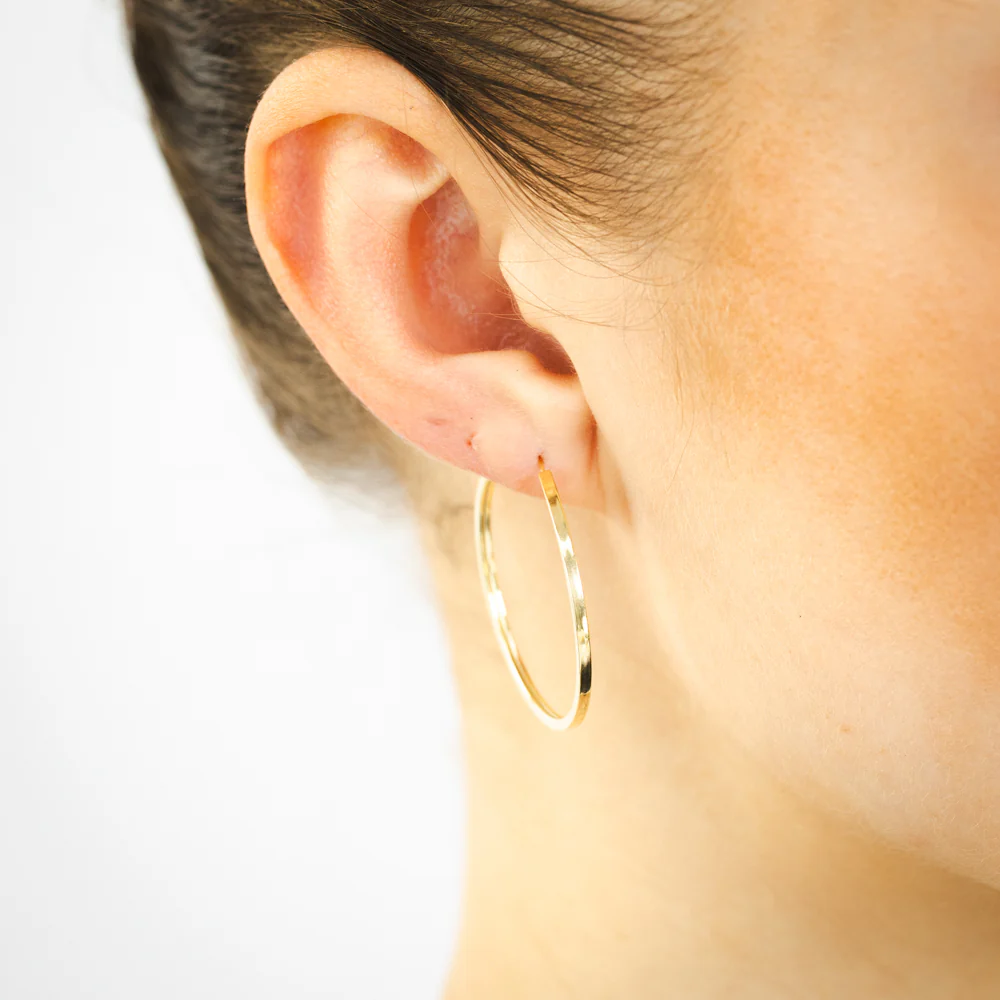 9ct Yellow Gold Plain 30mm Sleeper Earrings - Image 2