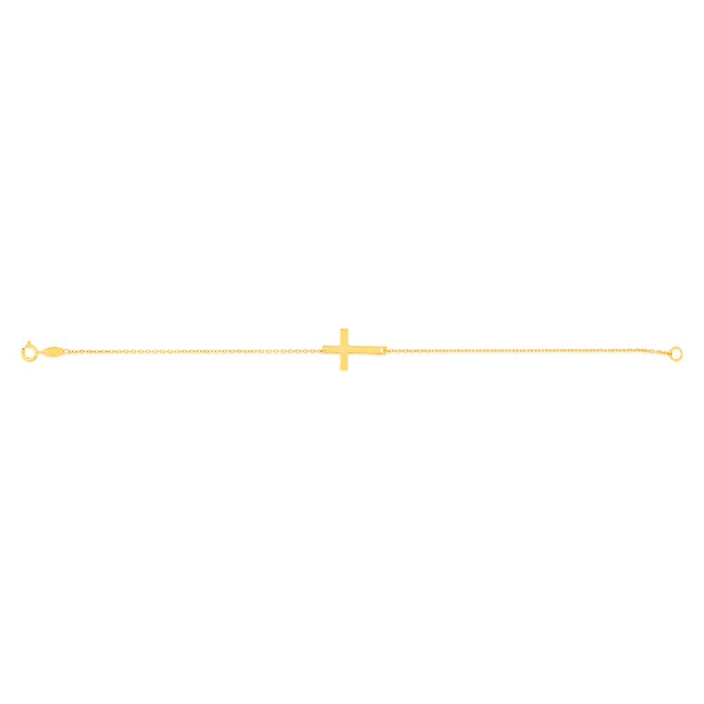9ct Yellow Gold Plain Cross 19.1cm Bracelet - Image 2