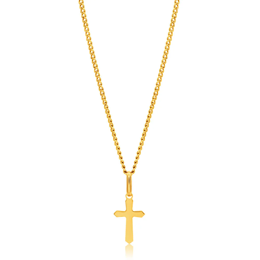 9ct Yellow Gold Plain & Diamond Cut 11mm Cross Pendant - Image 2