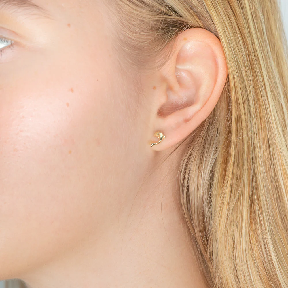 9ct Yellow Gold Plain Dolphin Stud Earrings - Image 2