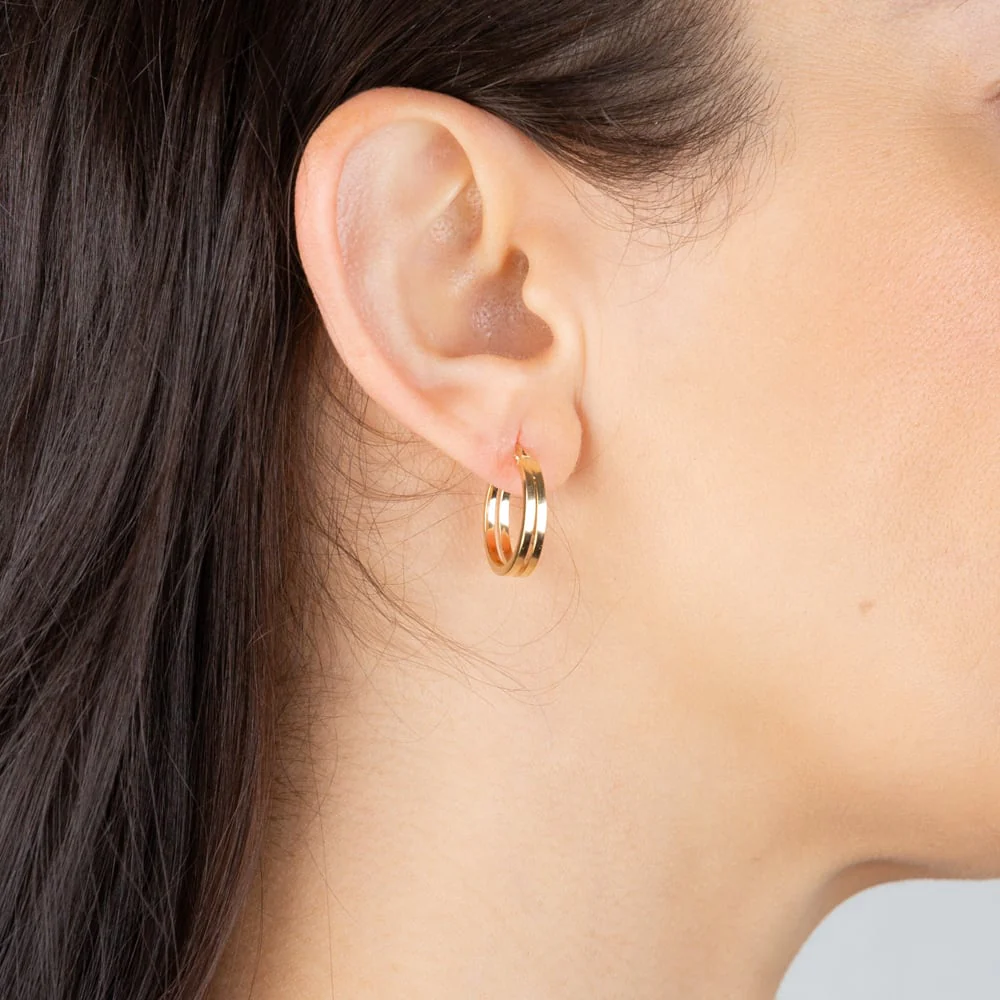 9ct Yellow Gold Plain Double 15mm Hoop Earrings - Image 2
