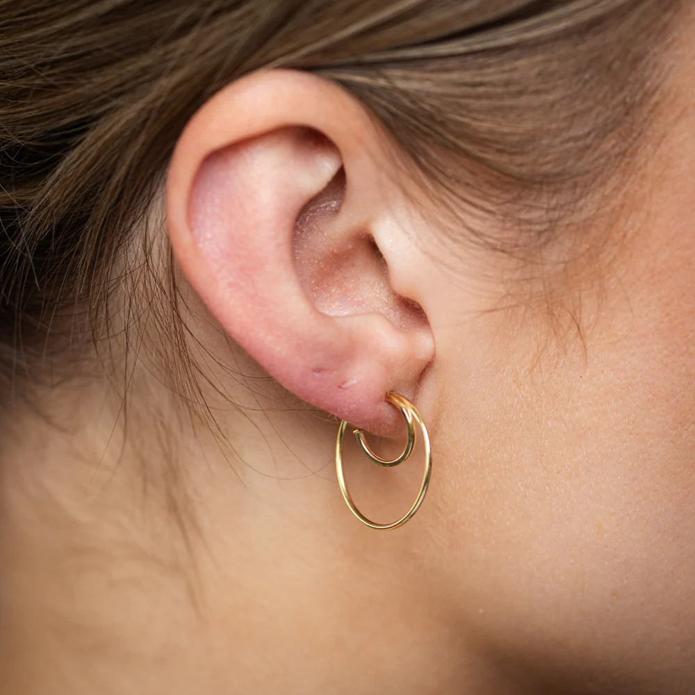 9ct Yellow Gold Plain Double 3/4th Hoop Earrings - Image 2
