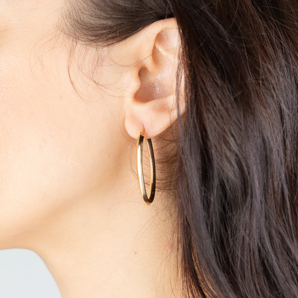 9ct Yellow Gold Plain Elongated Hoop Earrings - Image 2