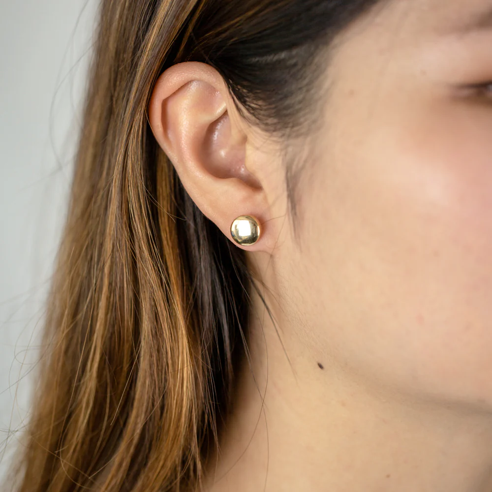 9ct Yellow Gold Plain Round Stud Earrings - Image 2