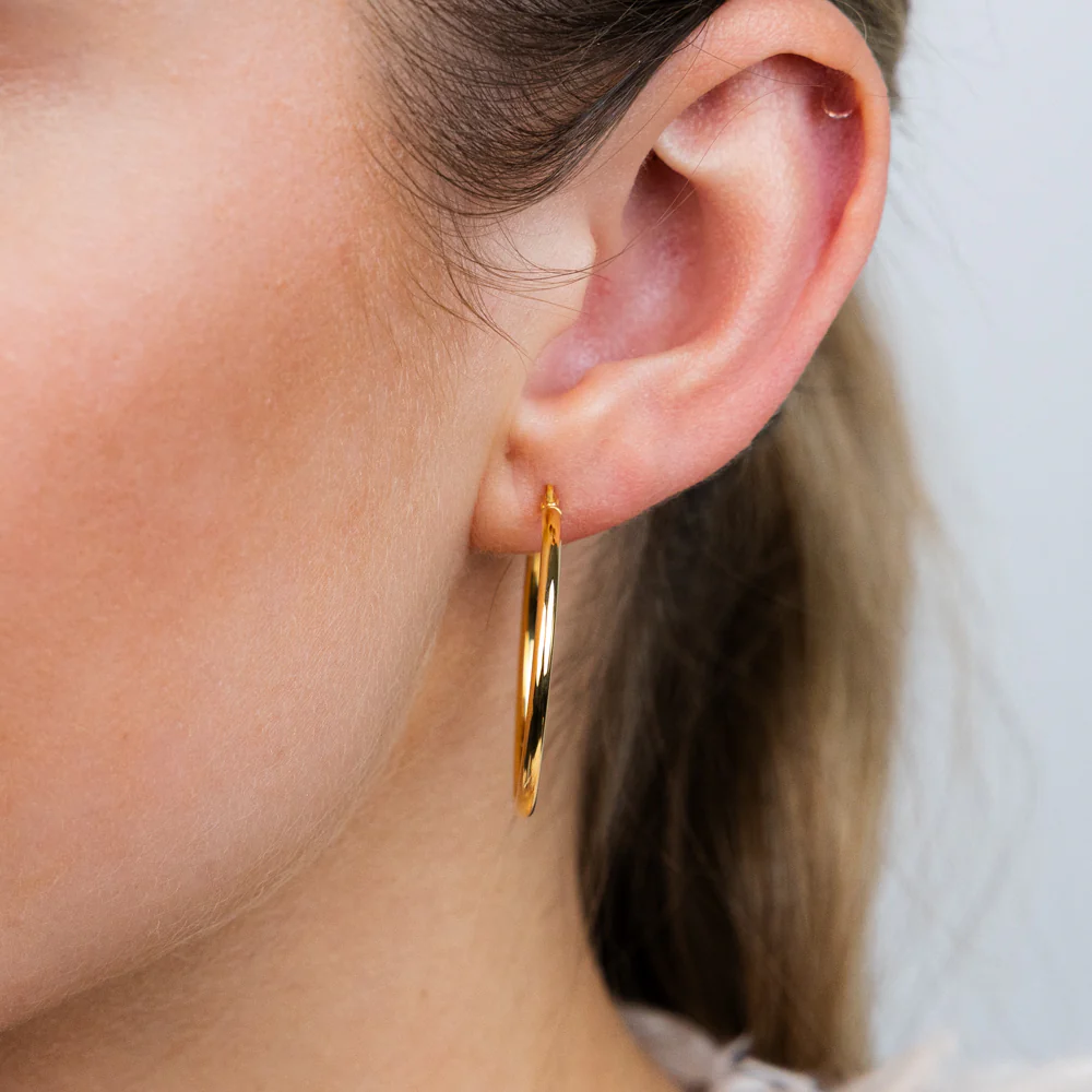 9ct Yellow Gold Polished 25mm Hoop Earrings - Image 2