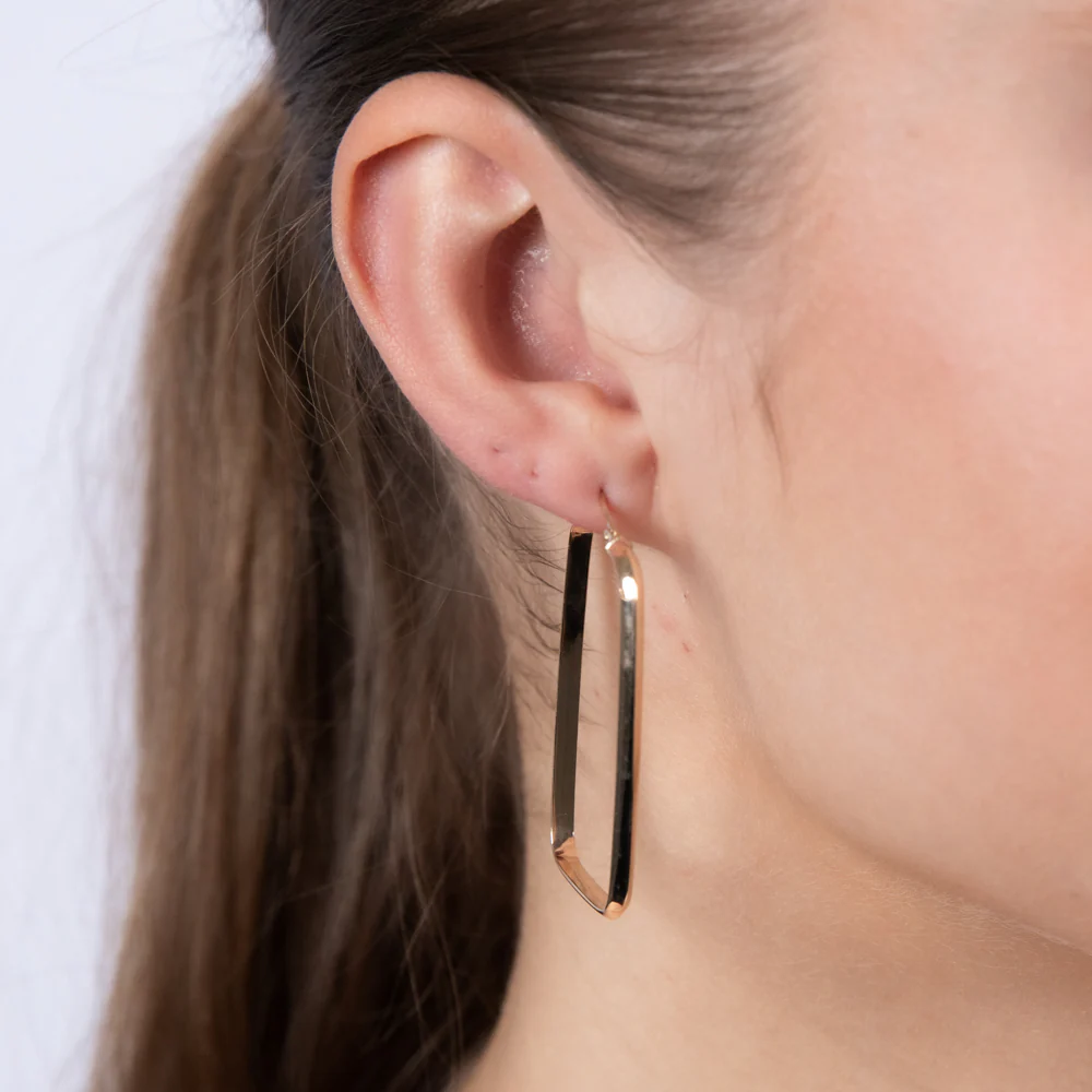 9ct Yellow Gold Polished Rectangle Hoop Earrings - Image 2