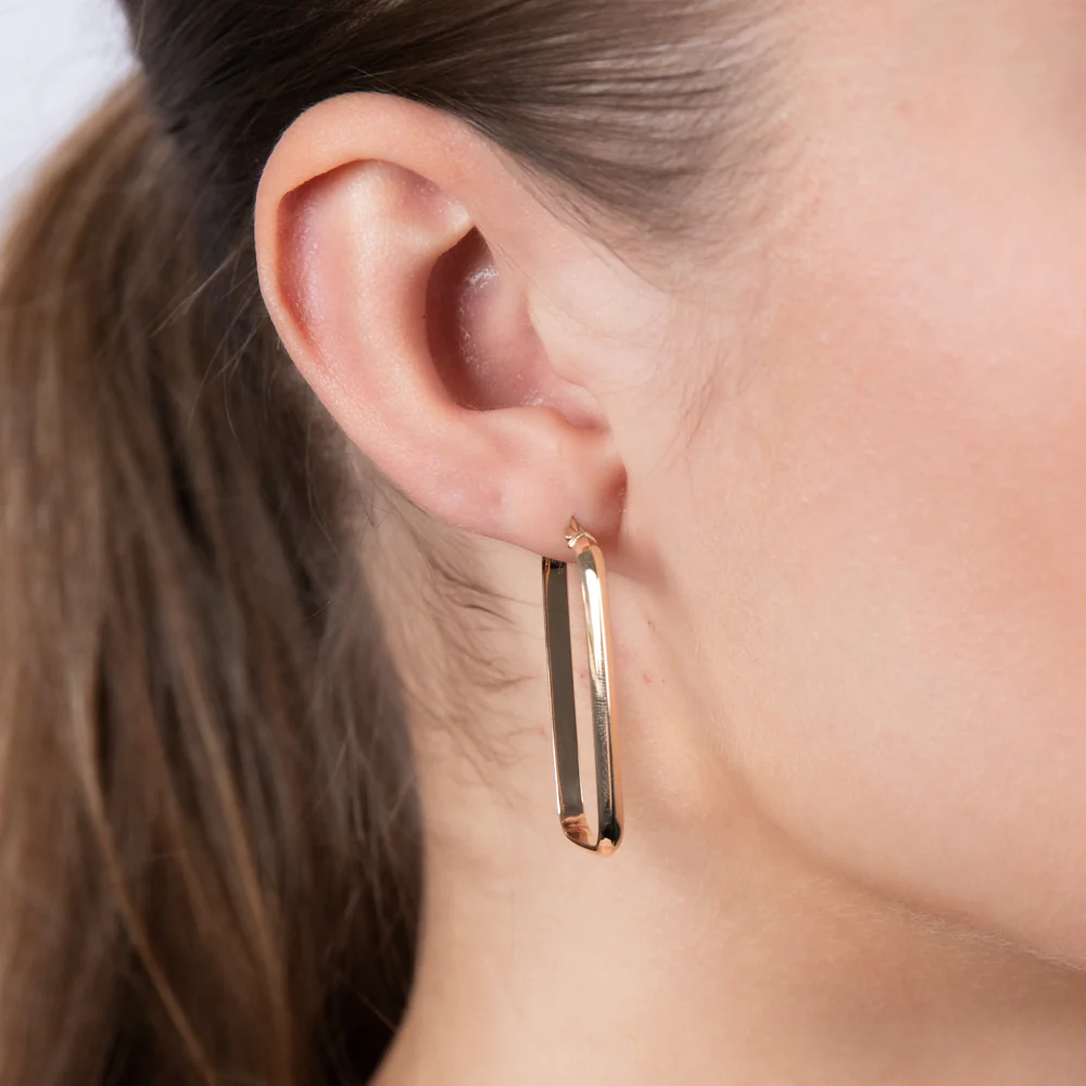 9ct Yellow Gold Polished Rectangular Hoop Earrings - Image 2