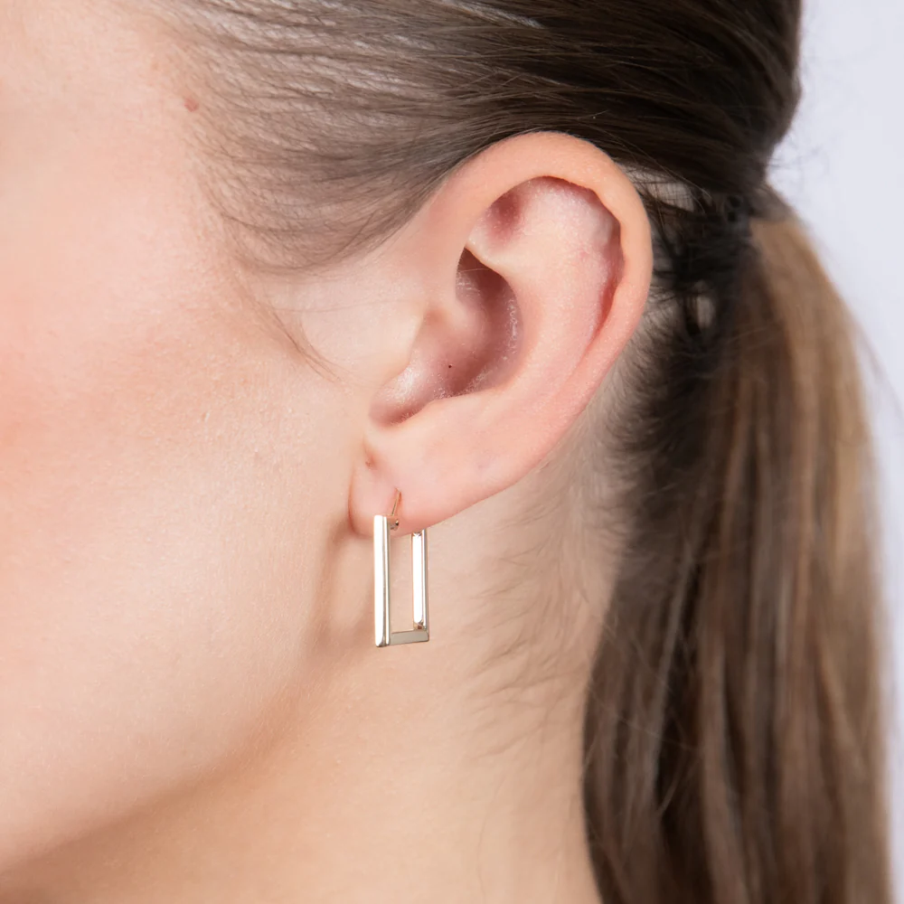 9ct Yellow Gold  Polished Square Hoop Earrings - Image 2