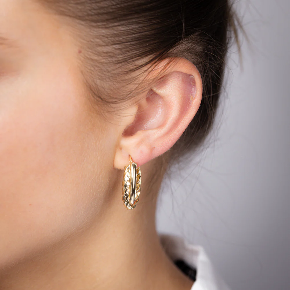 9ct Yellow Gold Polished Twisted Double Hoop Earrings - Image 2