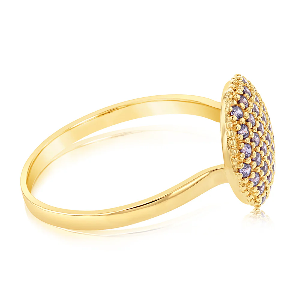 9ct Yellow Gold Purple Cubic Zirconia 10mm Round Pavee Ring - Image 2