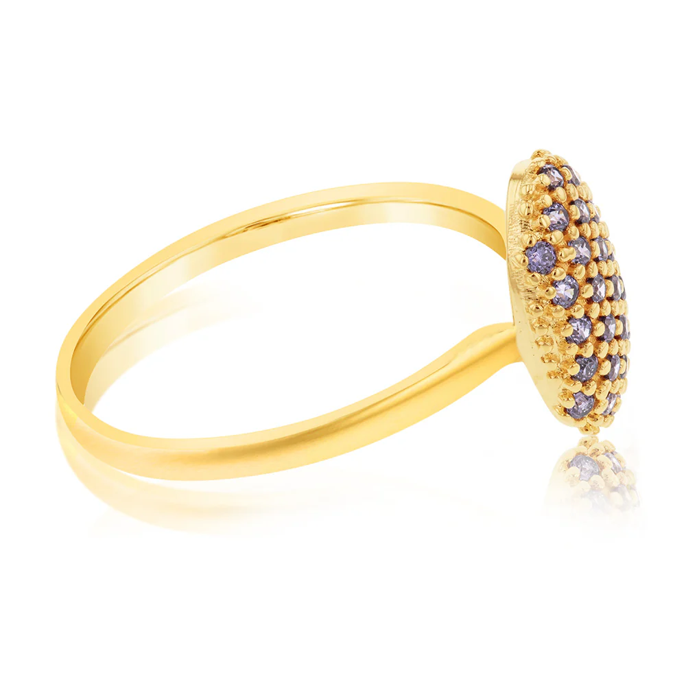 9ct Yellow Gold Purple Cubic Zirconia 11X8mm Oval Pavee Ring - Image 2