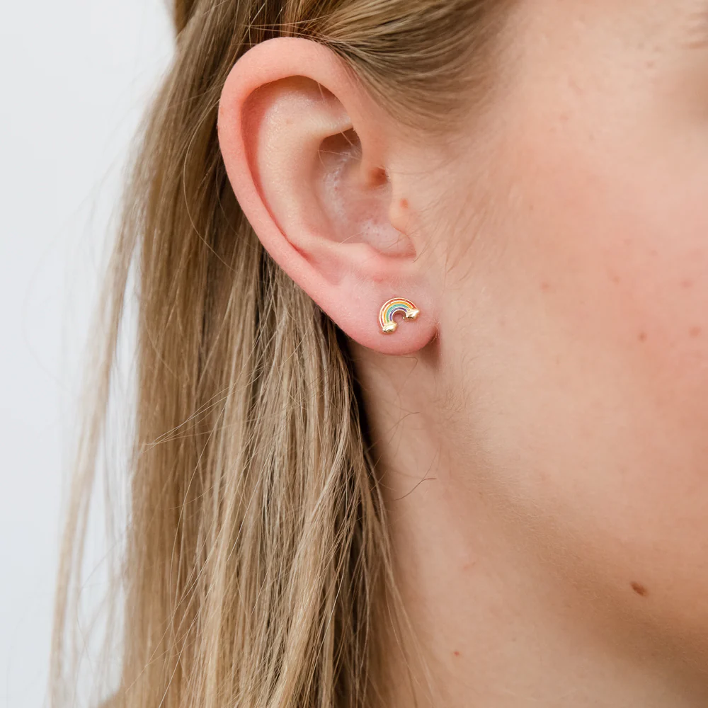 9ct Yellow Gold Rainbow Enamel Stud Earrings - Image 2